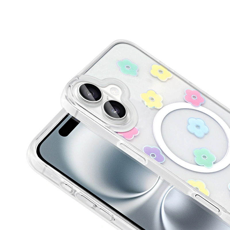 Apple iPhone 16 Kılıf M-Safe Şarj Özellikli Şeffaf Zore Folk Sert Kapak
