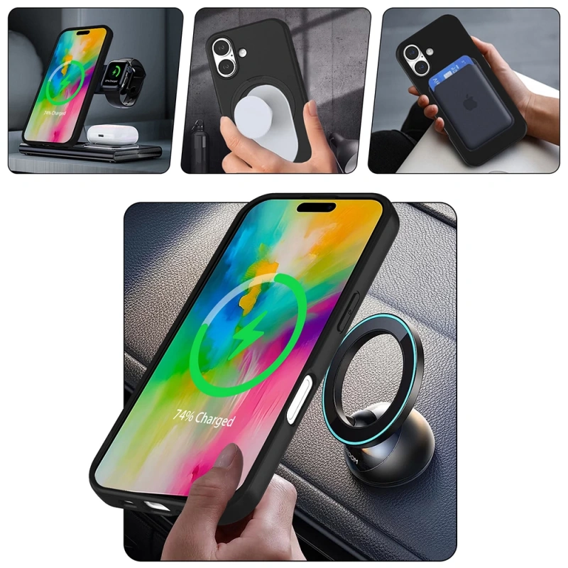 Apple iPhone 16 Kılıf M-safe Şarj Özellikli Standlı Zore Samara Kapak