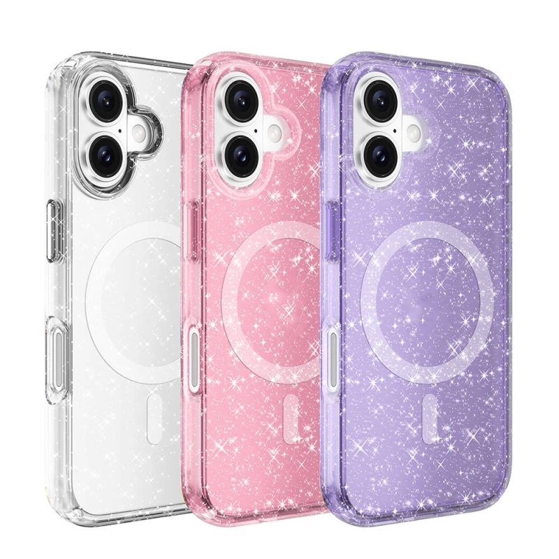 Apple iPhone 16 Kılıf M-safe Şarj Özellikli Parlayan Simli Saydam Renkli Zore Allstar Kapak