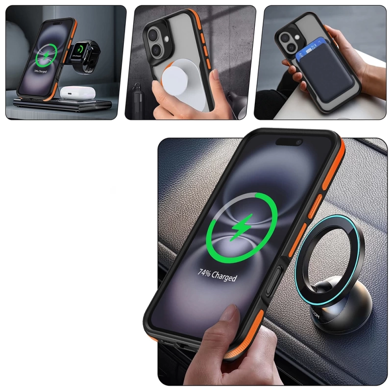 Apple iPhone 16 Kılıf M-safe Şarj Özellikli Renkli Kenar Airbag Şeritli Zore Lamer Kapak