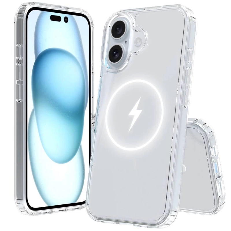Apple iPhone 16 Kılıf M-safe Şarj Özellikli Şeffaf Sert PC Zore Embos Kapak