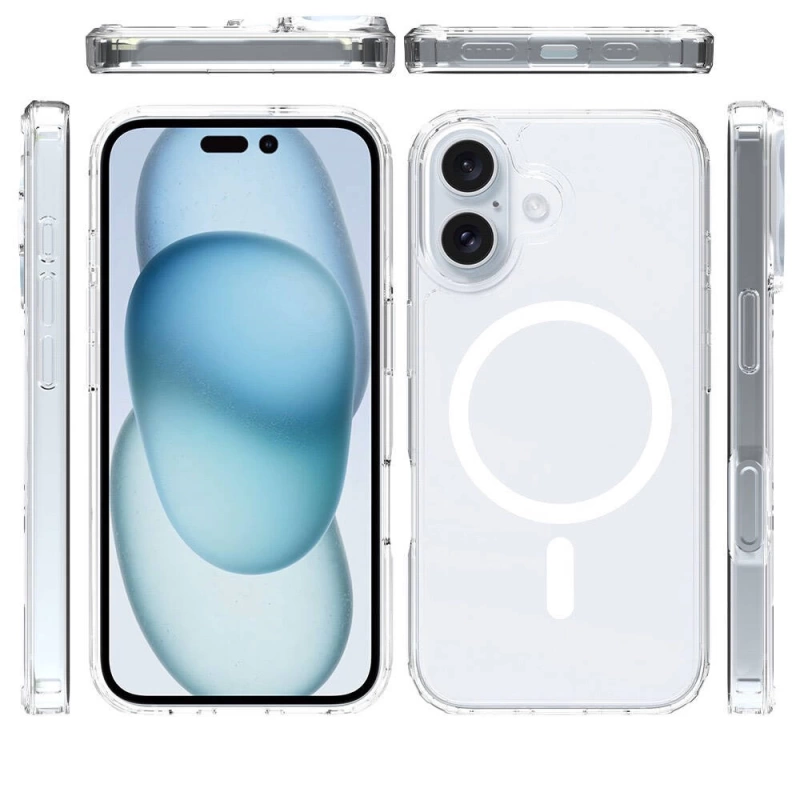 Apple iPhone 16 Kılıf M-safe Şarj Özellikli Şeffaf Sert PC Zore Embos Kapak