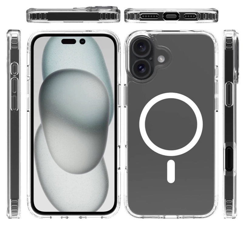 Apple iPhone 16 Kılıf M-safe Şarj Özellikli Şeffaf Sert PC Zore Embos Kapak