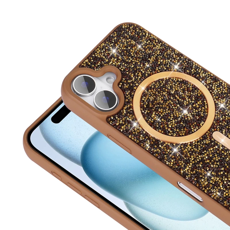 Apple iPhone 16 Kılıf Pırlanta Tasarımlı M-safe Şarj Özellikli Zore Mozaik Silikon Kapak
