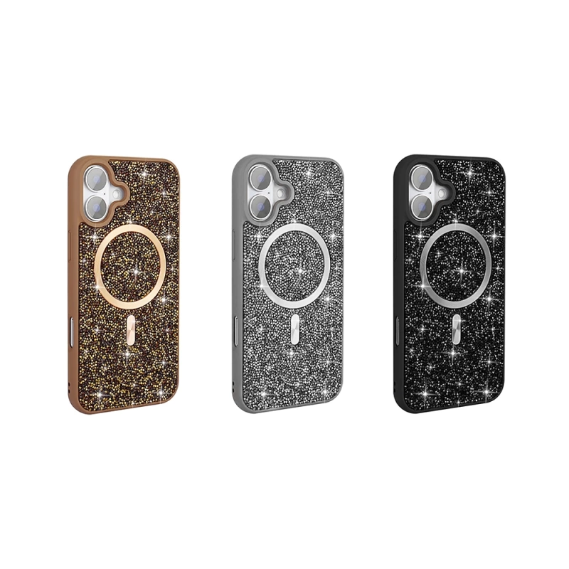 Apple iPhone 16 Kılıf Pırlanta Tasarımlı M-safe Şarj Özellikli Zore Mozaik Silikon Kapak