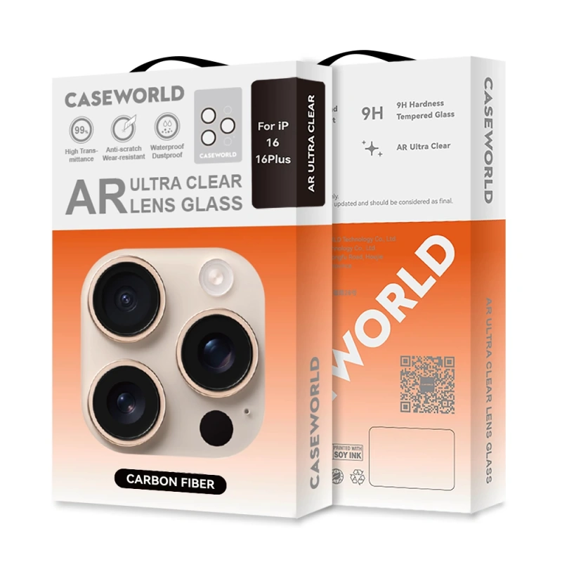 Apple iPhone 16 Plus CaseWorld Karbon Fiber Serisi Anti Reflective Ultra Clear Full Kamera Lens Koruyucu