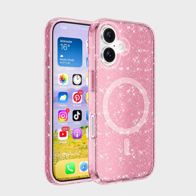 Apple iPhone 16 Plus Kılıf M-safe Şarj Özellikli Parlayan Simli Saydam Renkli Zore Allstar Kapak