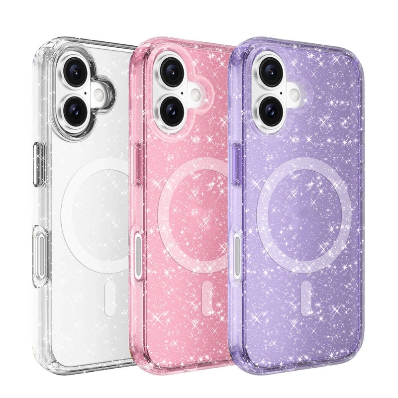 Apple iPhone 16 Plus Kılıf M-safe Şarj Özellikli Parlayan Simli Saydam Renkli Zore Allstar Kapak