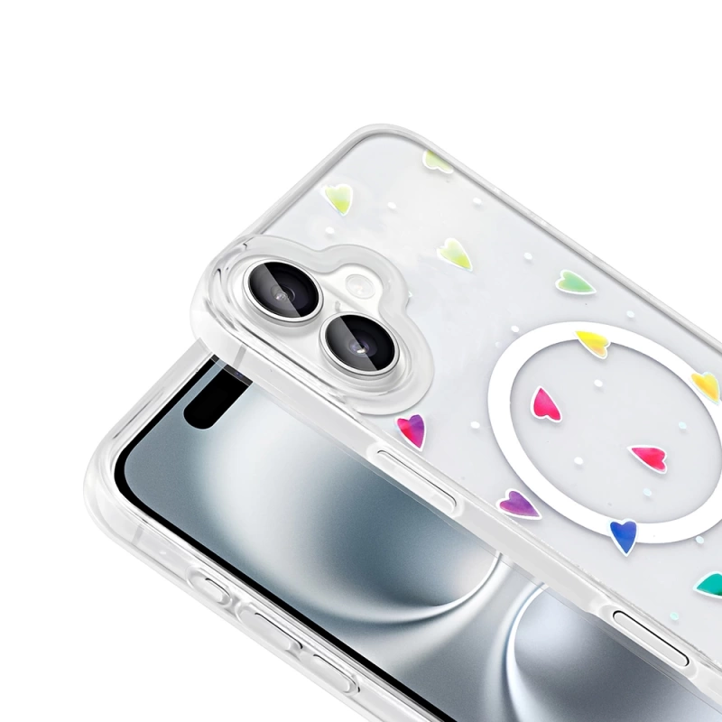 Apple iPhone 16 Plus Kılıf M-Safe Şarj Özellikli Şeffaf Zore Folk Sert Kapak