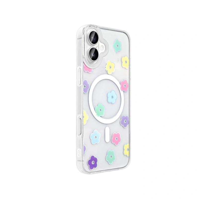 Apple iPhone 16 Plus Kılıf M-Safe Şarj Özellikli Şeffaf Zore Folk Sert Kapak