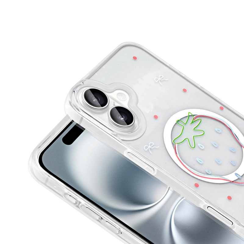 Apple iPhone 16 Plus Kılıf M-Safe Şarj Özellikli Şeffaf Zore Folk Sert Kapak