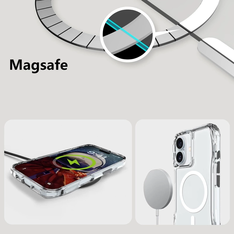 Apple iPhone 16 Plus Kılıf M-safe Şarj Özellikli Airbagli Şeffaf Zore İncek Kapak