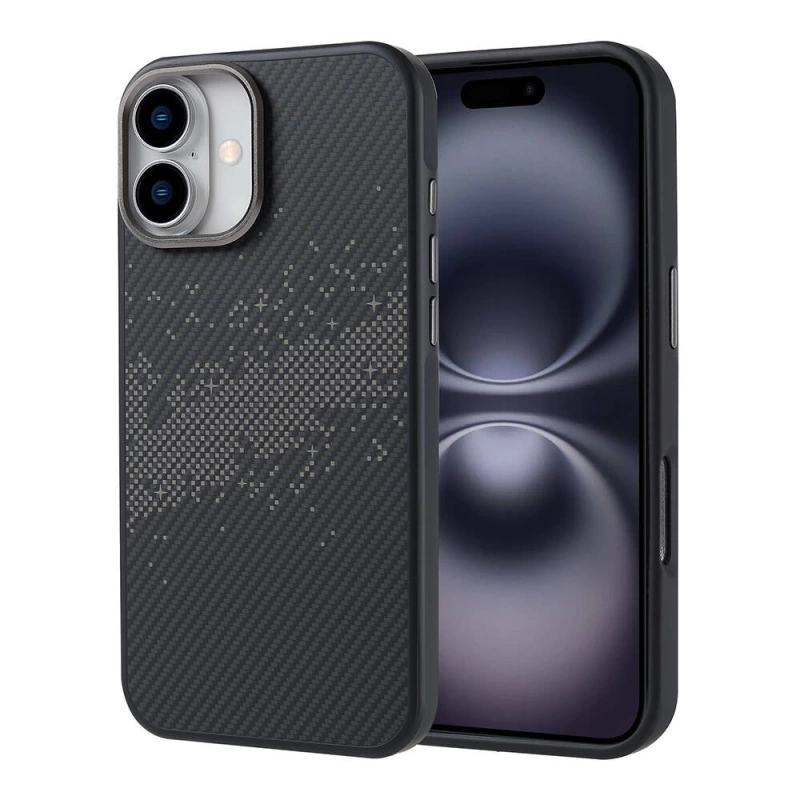 Apple iPhone 16 Plus Kılıf M-safe Şarj Özellikli Karbon Fiber Tasarımlı Zore Vave Kapak
