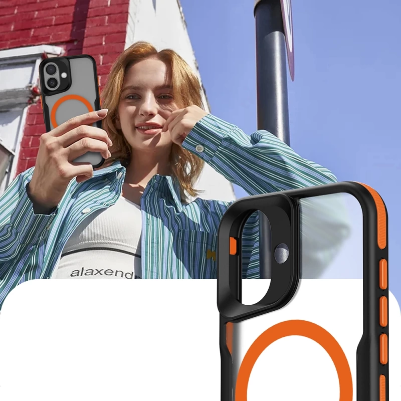 Apple iPhone 16 Plus Kılıf M-safe Şarj Özellikli Renkli Kenar Airbag Şeritli Zore Lamer Kapak