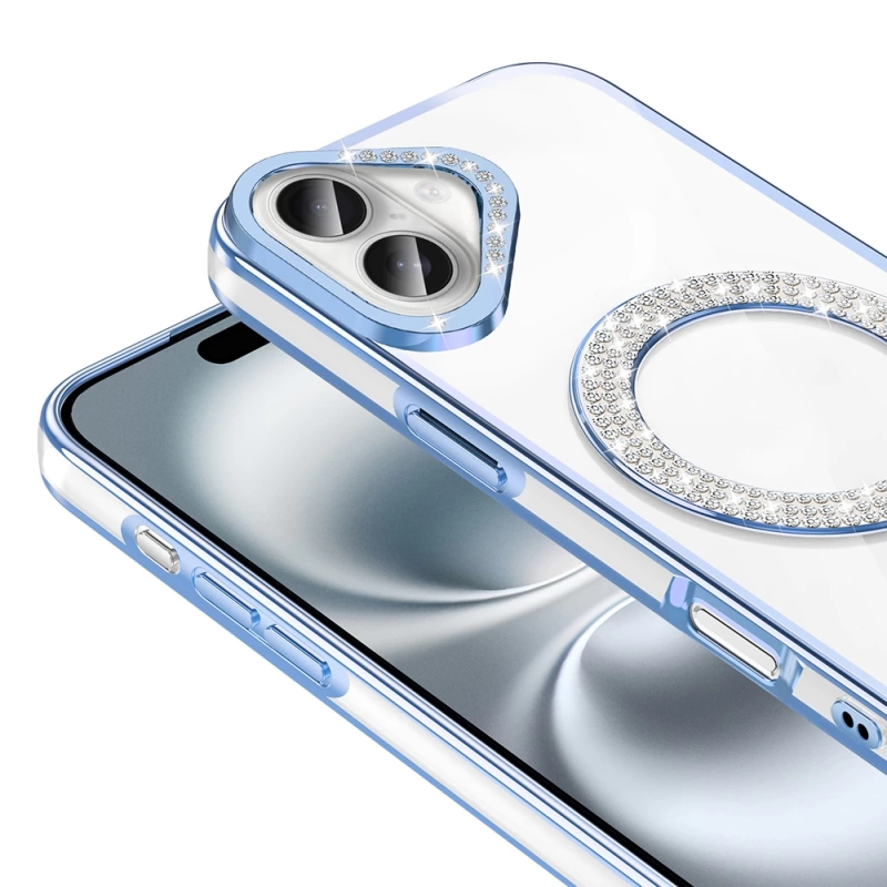 Apple iPhone 16 Plus Kılıf Pırlanta Taş Tasarımlı M-safe Şarj Özellikli Zore Karetta Silikon Kapak