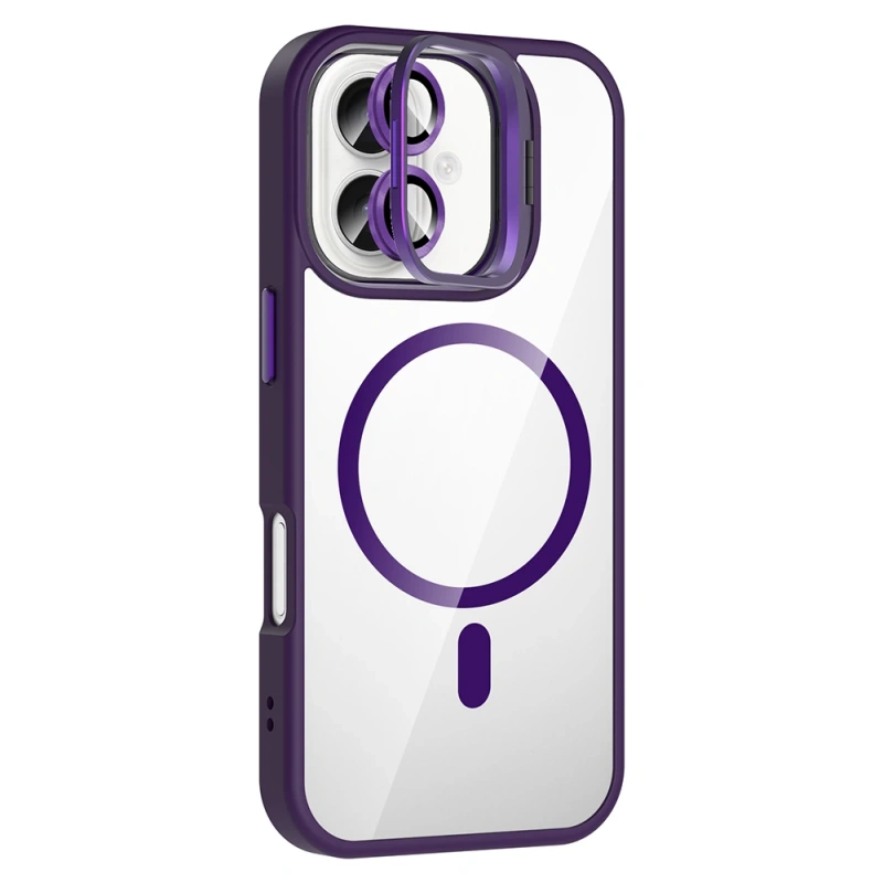 Apple iPhone 16 Plus Kılıf Standlı ve Kamera Lens Hediyeli M-Safe Şarj Özellikli Zore Etro Kapak