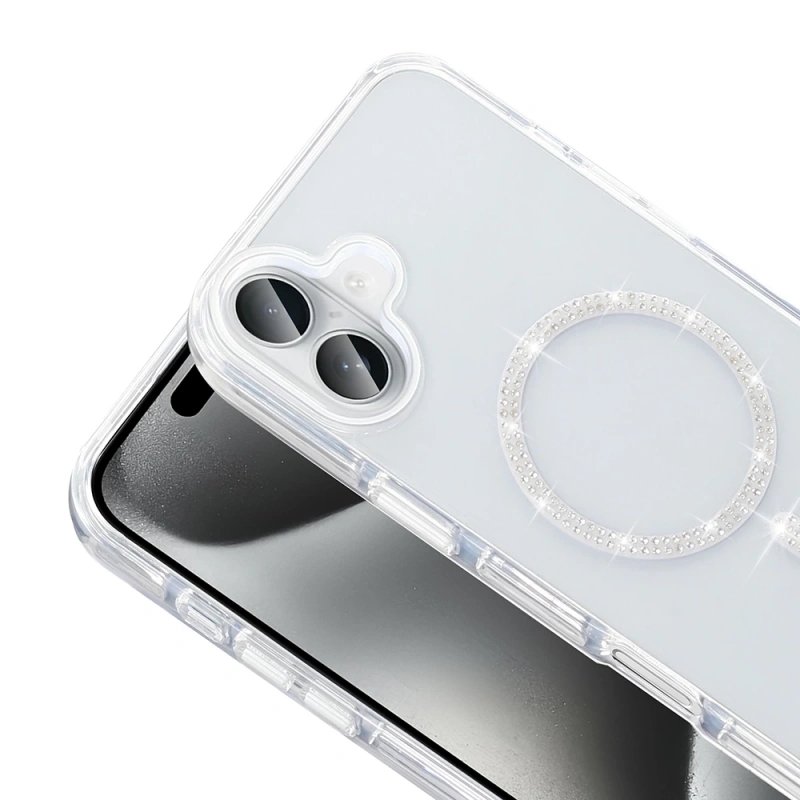 Apple iPhone 16 Plus Kılıf Taşlı Tasarım M-safe Şarj Özellikli Zore Koment Silikon Kapak