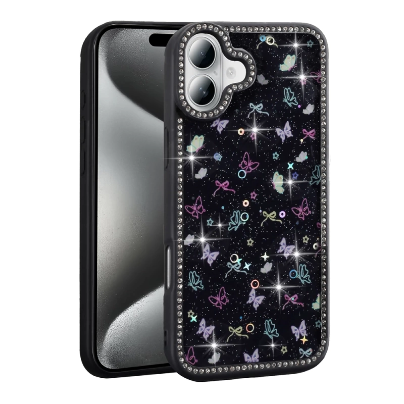 Apple iPhone 16 Plus Kılıf Taşlı ve Simli Tasarım Zore Azra Kapak