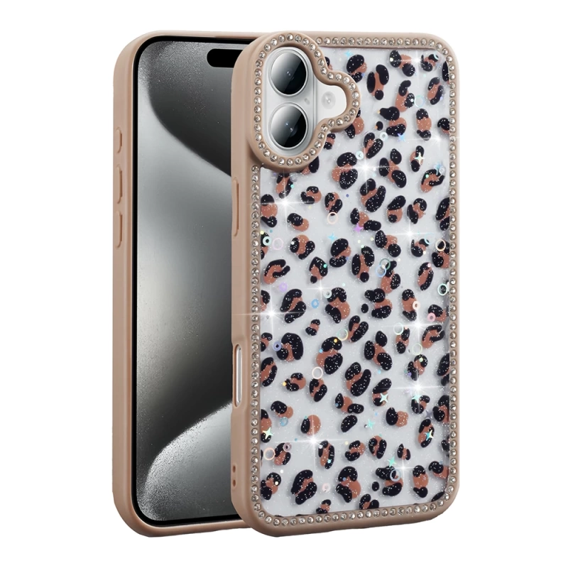 Apple iPhone 16 Plus Kılıf Taşlı ve Simli Tasarım Zore Azra Kapak