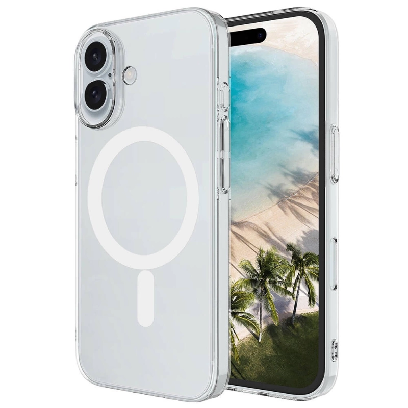 Apple iPhone 16 Plus Kılıf Zore M-safe Şarj Özellikli Şeffaf Tek Kamera Çerçeveli Porto Kapak