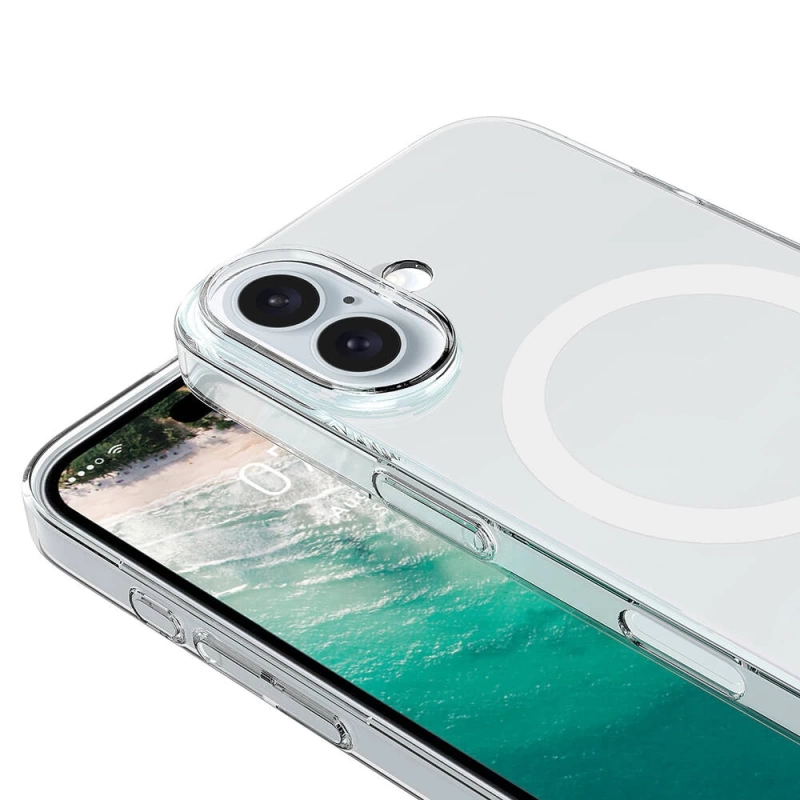 Apple iPhone 16 Plus Kılıf Zore M-safe Şarj Özellikli Şeffaf Tek Kamera Çerçeveli Porto Kapak