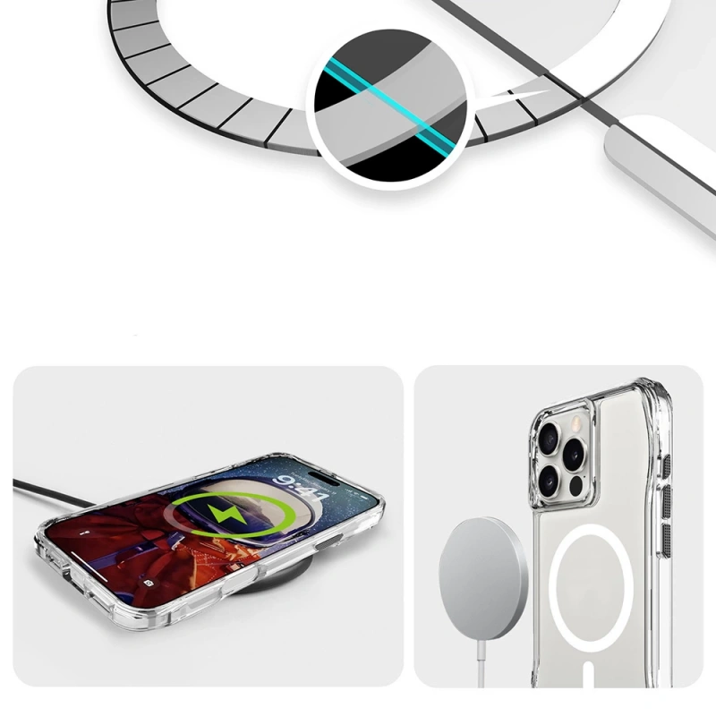 Apple iPhone 16 Pro Kılıf M-safe Şarj Özellikli Airbagli Şeffaf Zore İncek Kapak