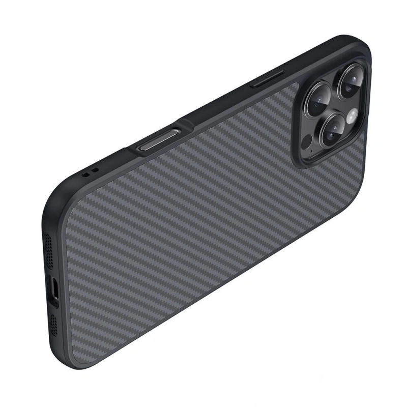 Apple iPhone 16 Pro Kılıf M-safe Şarj Özellikli Karbon Fiber Tasarımlı Zore Elnino Kapak