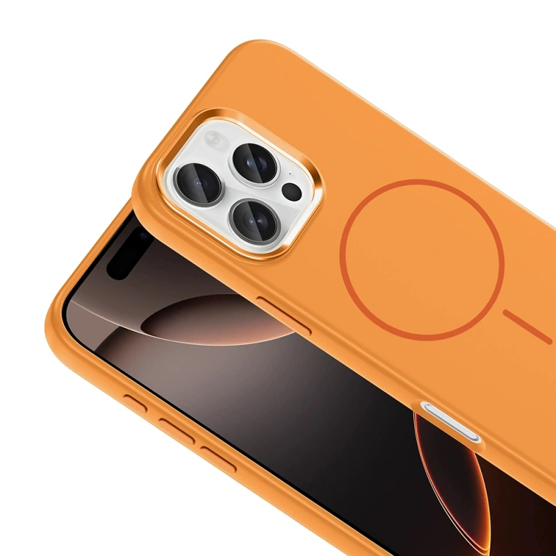 Apple iPhone 16 Pro Kılıf M-Safe Şarj Özellikli Metal Kamera Çerçeveli Zore Edi Silikon Kapak