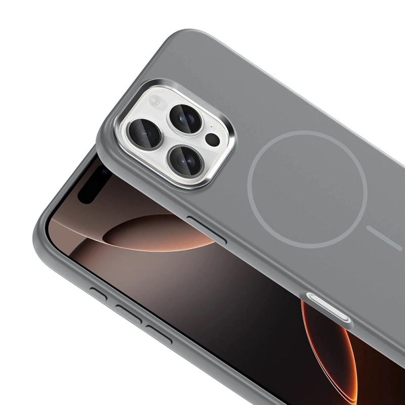 Apple iPhone 16 Pro Kılıf M-Safe Şarj Özellikli Metal Kamera Çerçeveli Zore Edi Silikon Kapak