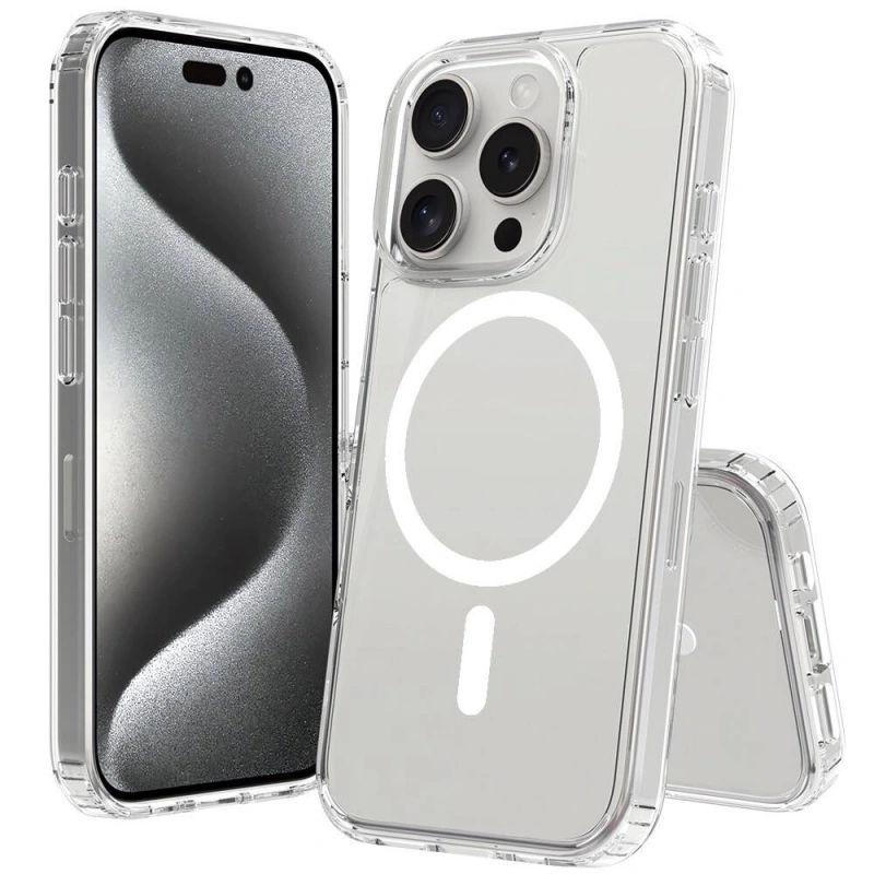 Apple iPhone 16 Pro Kılıf M-safe Şarj Özellikli Şeffaf Sert PC Zore Embos Kapak