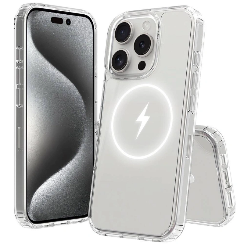 Apple iPhone 16 Pro Kılıf M-safe Şarj Özellikli Şeffaf Sert PC Zore Embos Kapak