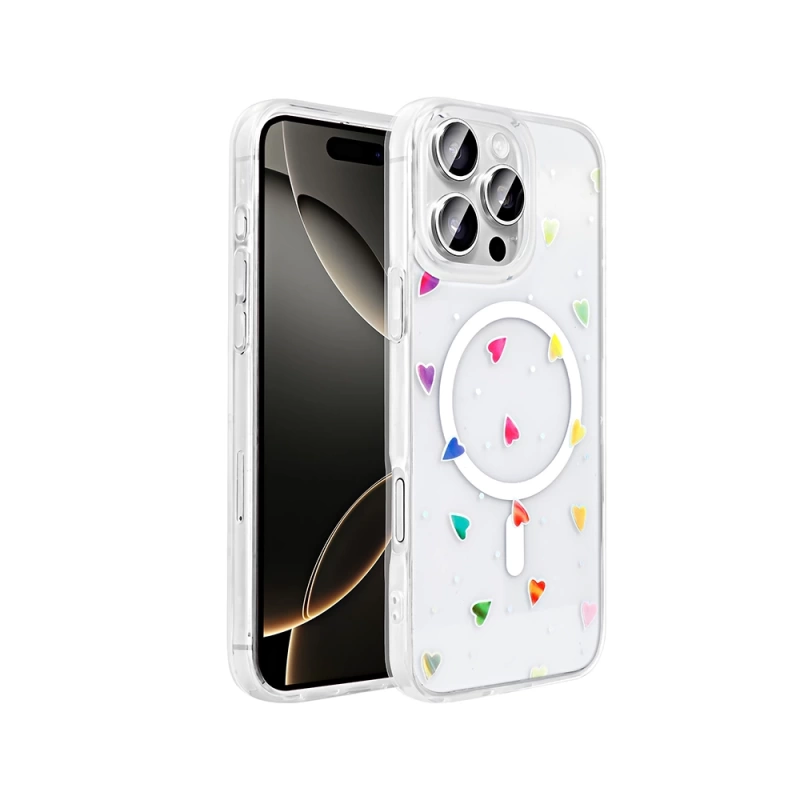 Apple iPhone 16 Pro Kılıf M-Safe Şarj Özellikli Şeffaf Zore Folk Sert Kapak