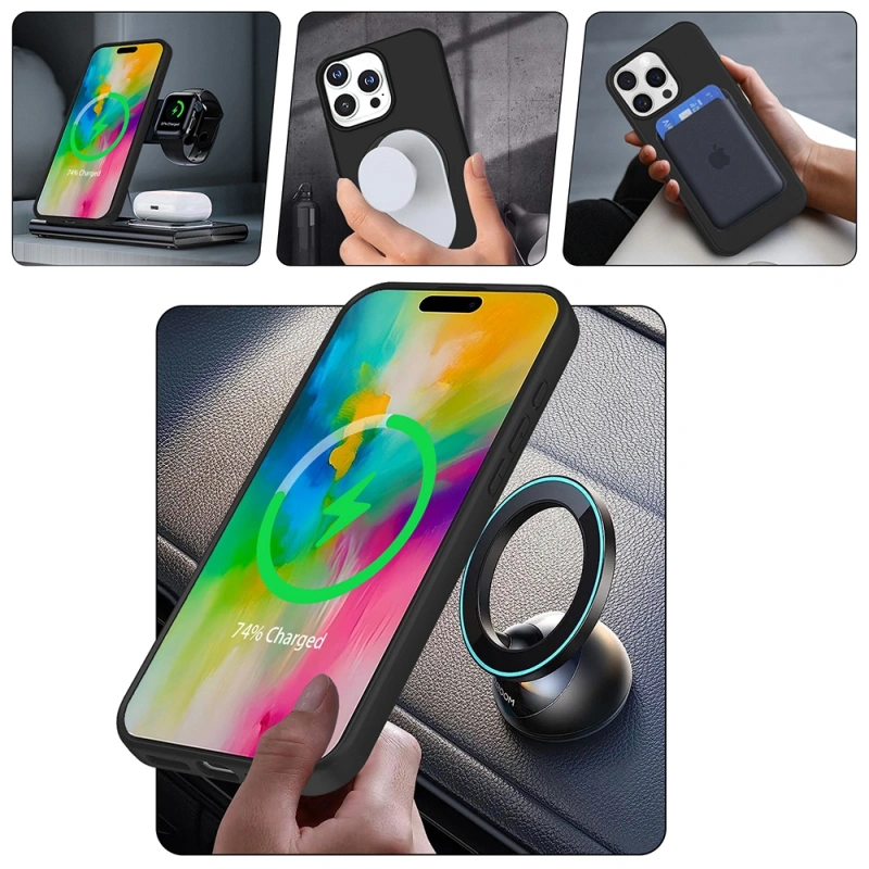 Apple iPhone 16 Pro Kılıf M-safe Şarj Özellikli Standlı Zore Samara Kapak