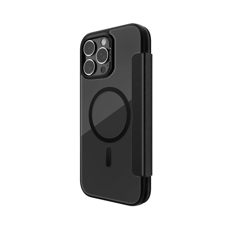Apple iPhone 16 Pro Kılıf M-safe Şarj Özellikli Vegan Deri Tasarımlı Şeffaf Arka Yüzey Kartlıklı Raptic Urban Folio Serisi Kapak