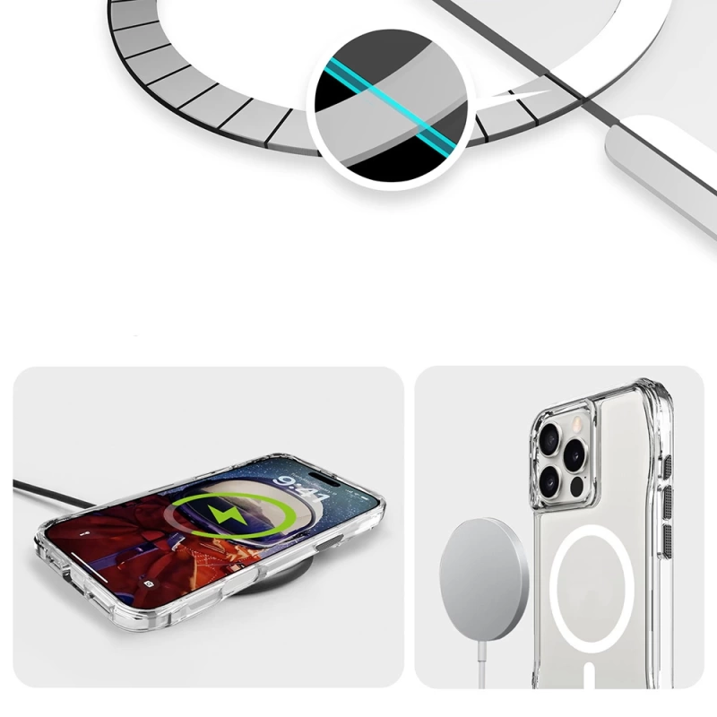 Apple iPhone 16 Pro Kılıf M-safe Şarj Özellikli Airbagli Şeffaf Zore İncek Kapak