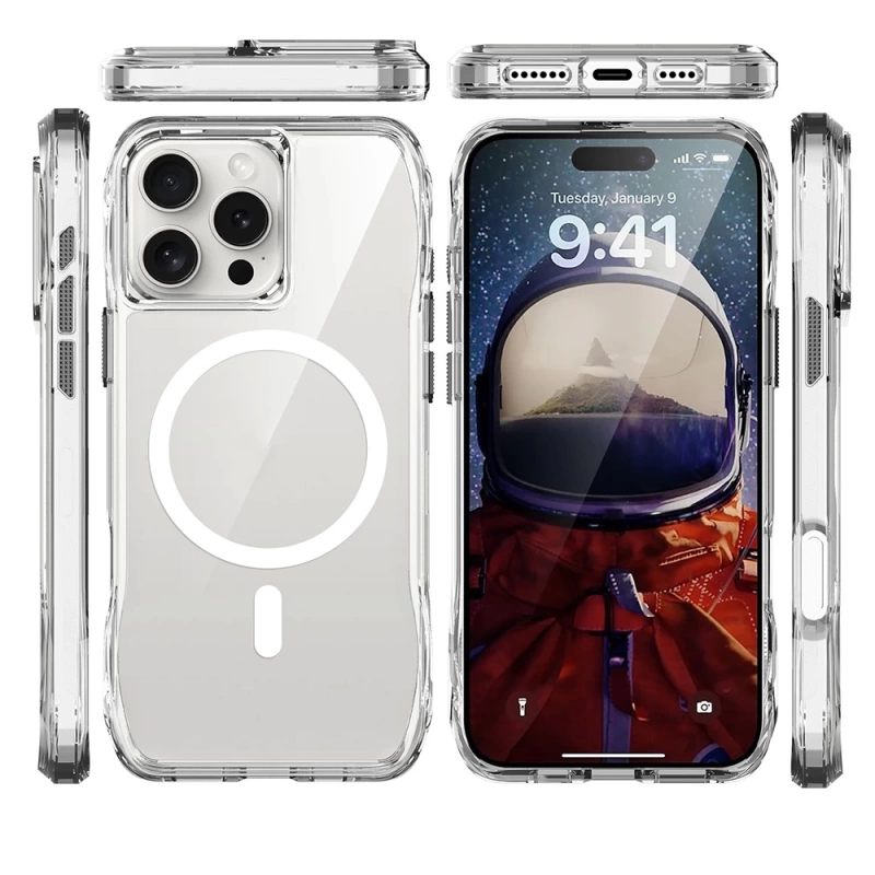 Apple iPhone 16 Pro Kılıf M-safe Şarj Özellikli Airbagli Şeffaf Zore İncek Kapak