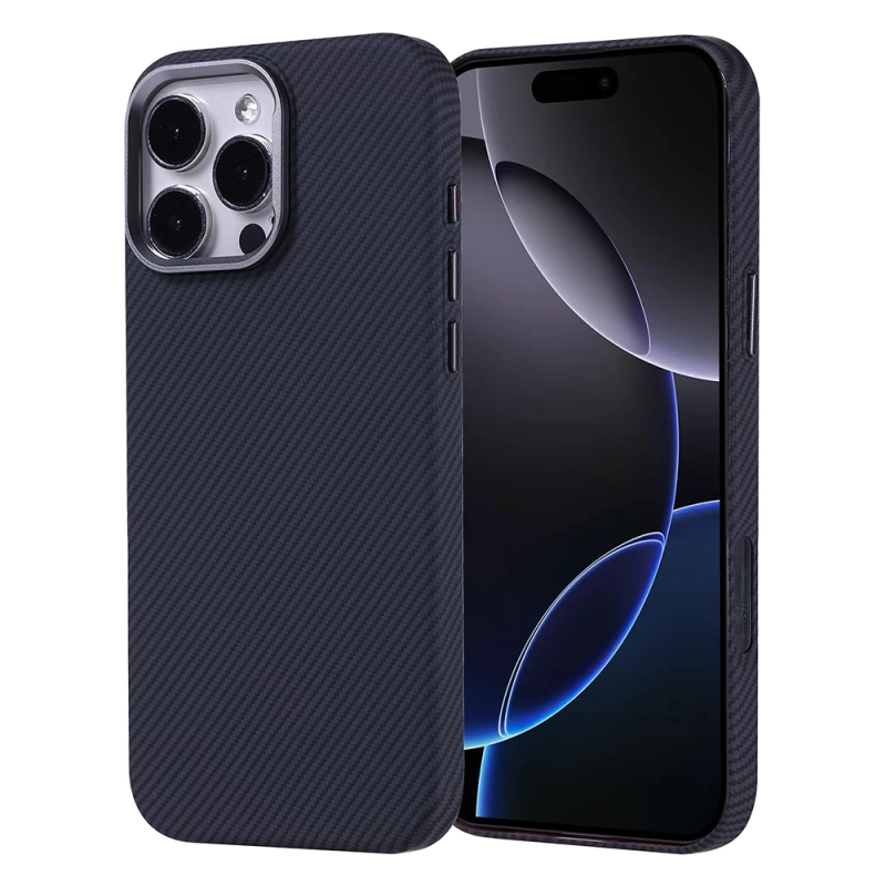 Apple iPhone 16 Pro Kılıf M-safe Şarj Özellikli Karbon Fiber Görünümlü Zore Nekst Kapak