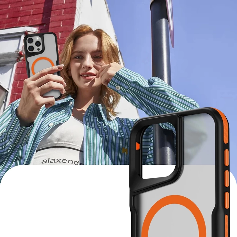 Apple iPhone 16 Pro Kılıf M-safe Şarj Özellikli Renkli Kenar Airbag Şeritli Zore Lamer Kapak