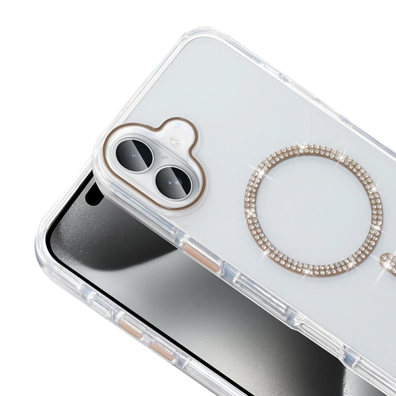 Apple iPhone 16 Pro Kılıf Taşlı Tasarım M-safe Şarj Özellikli Zore Koment Silikon Kapak