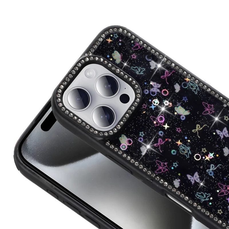 Apple iPhone 16 Pro Kılıf Taşlı ve Simli Tasarım Zore Azra Kapak