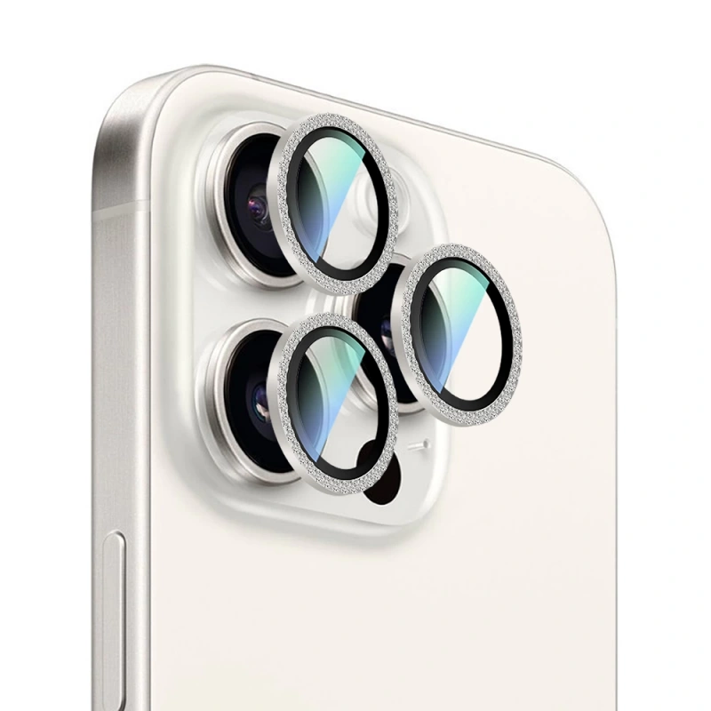 Apple iPhone 16 Pro Max CaseWorld Alloy Sparkling Diamond Serisi Taşlı Lens Koruyucu