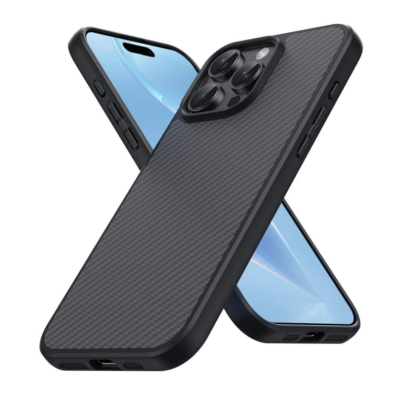 Apple iPhone 16 Pro Max Kılıf M-safe Şarj Özellikli Karbon Fiber Tasarımlı Zore Elnino Kapak