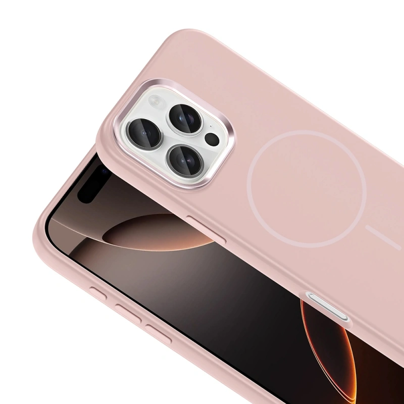 Apple iPhone 16 Pro Max Kılıf M-Safe Şarj Özellikli Metal Kamera Çerçeveli Zore Edi Silikon Kapak