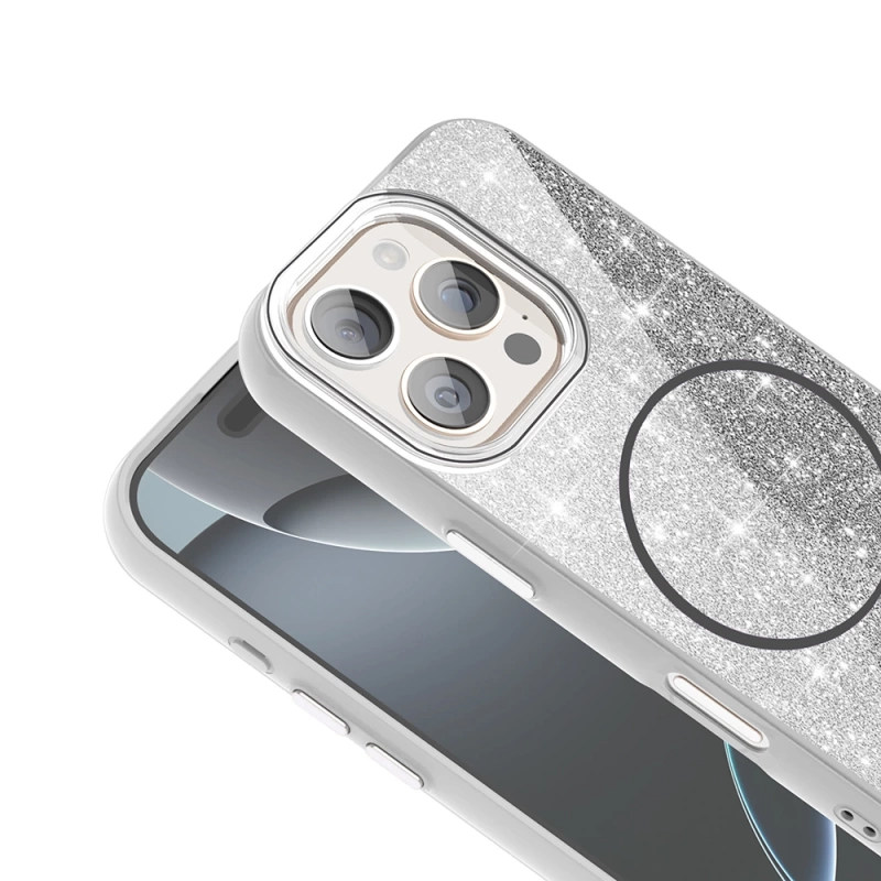 Apple iPhone 16 Pro Max Kılıf M-safe Şarj Özellikli Parlayan Simli Zore Okso Kapak