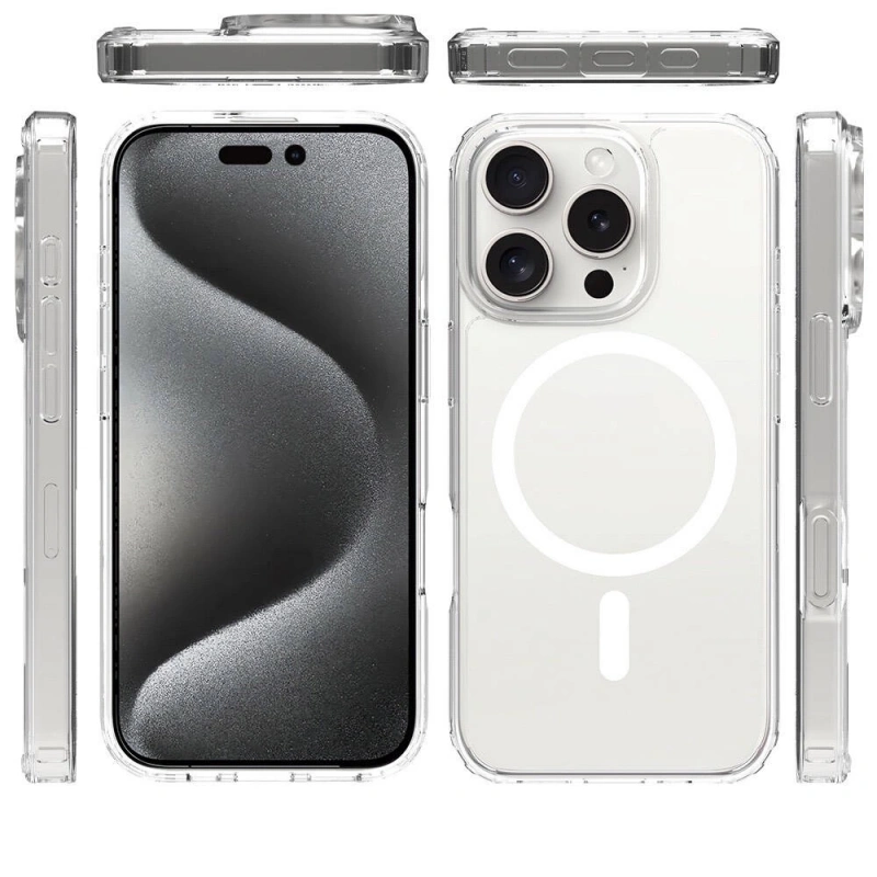 Apple iPhone 16 Pro Max Kılıf M-safe Şarj Özellikli Şeffaf Sert PC Zore Embos Kapak