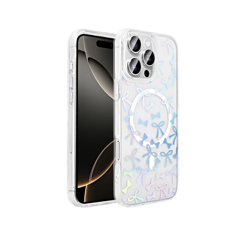 Apple iPhone 16 Pro Max Kılıf M-Safe Şarj Özellikli Şeffaf Zore Folk Sert Kapak