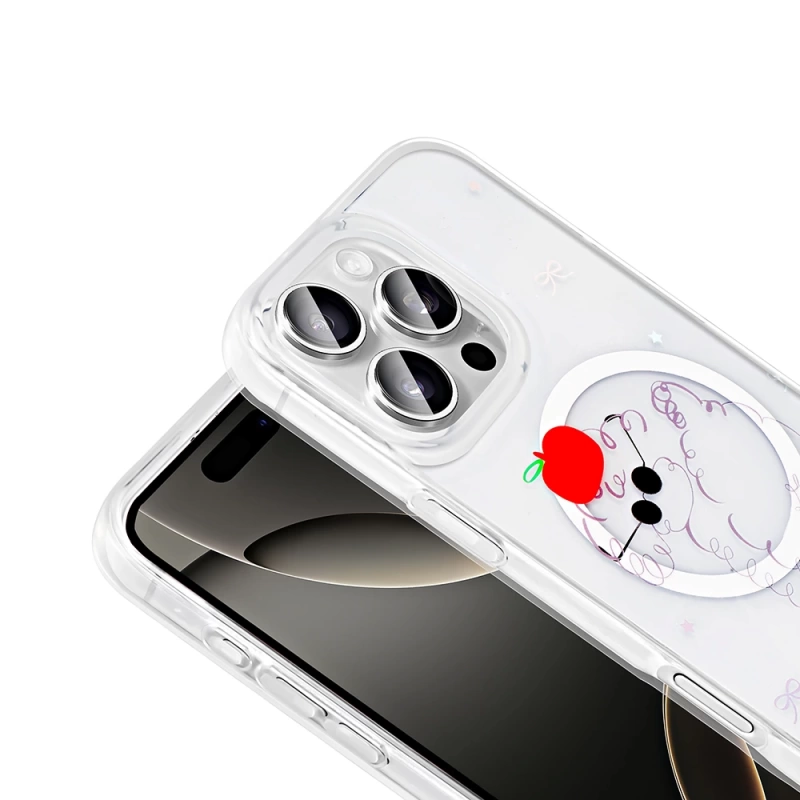 Apple iPhone 16 Pro Max Kılıf M-Safe Şarj Özellikli Şeffaf Zore Folk Sert Kapak