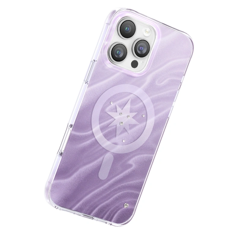 Apple iPhone 16 Pro Max Kılıf M-Safe Şarj Özellikli Orjinal Swarovski Taşlı Zore Paris Rovix Sert PC Kapak