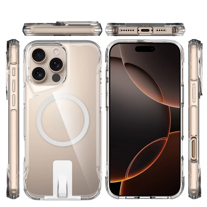 Apple iPhone 16 Pro Max Kılıf M-safe Şarj Özellikli Zore T-Max Standlı Kapak