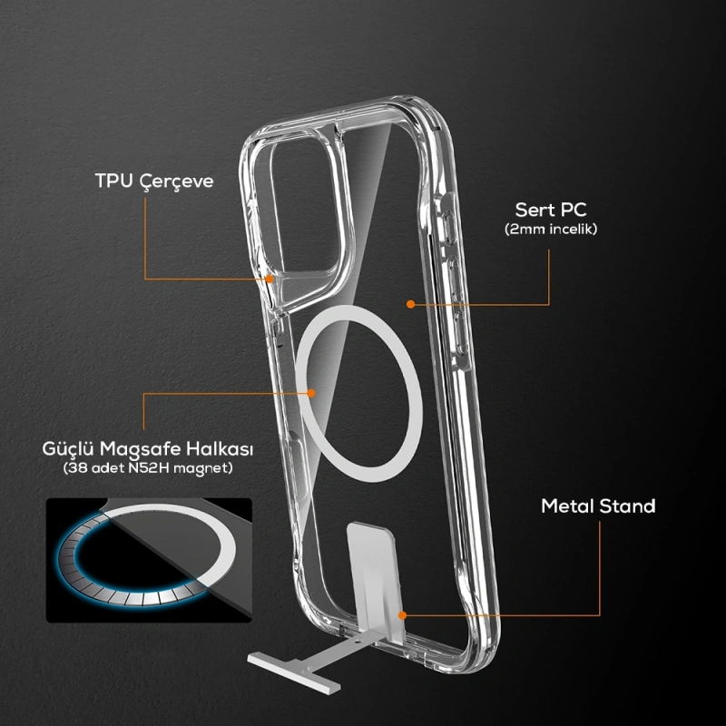Apple iPhone 16 Pro Max Kılıf M-safe Şarj Özellikli Zore T-Max Standlı Kapak